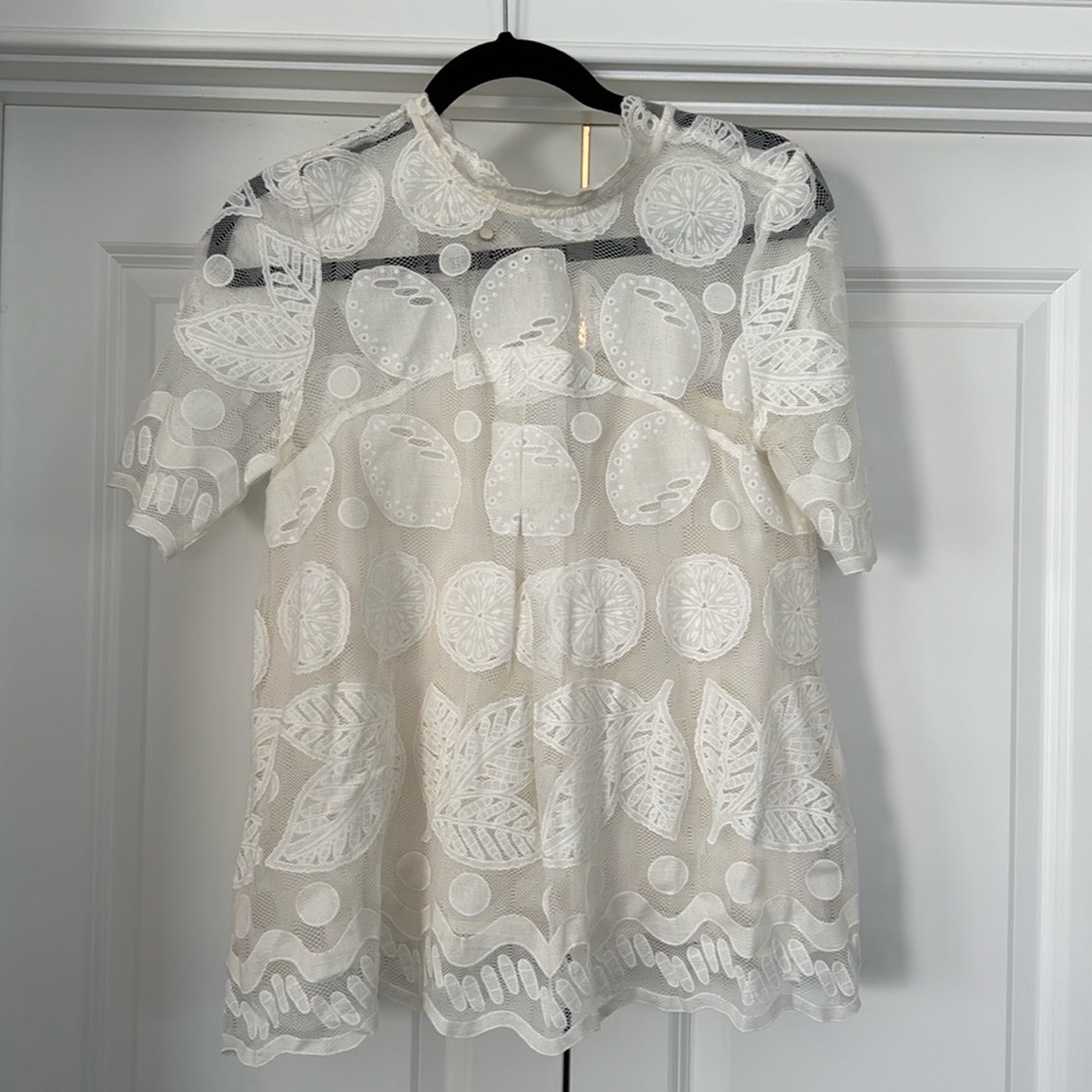 Anthropologie HD in Paris size 4 cream white lace lemon Lily blouse